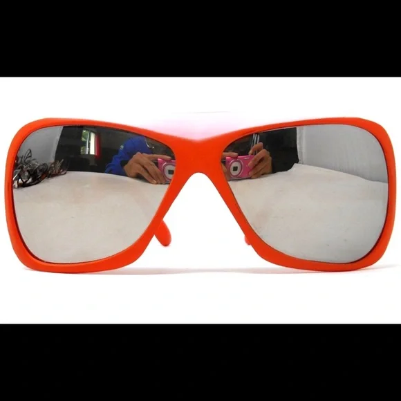 1970’s Orange Color Block Thivk Framed Sunglasses with Mirrored Lenses, France - Picture 3 of 4